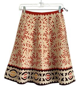Lafayette 148 New York  patchwork skirt Petite Beige & Red Embroidered A-Line Sk